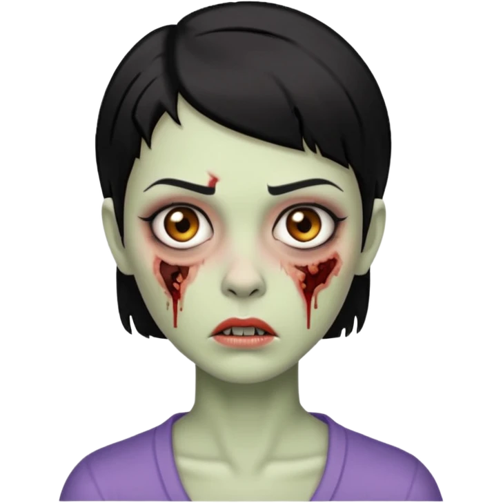 Uma mulher zombi com cabelos curtos e pretos e sobrancelha fina e reta  emoji