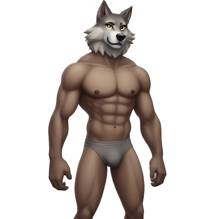 muscular underwear anthro naturist wolf emoji
