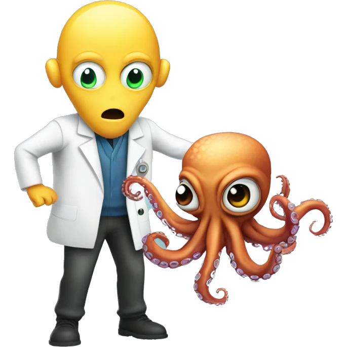 Alien Octopus with scared scientist  emoji