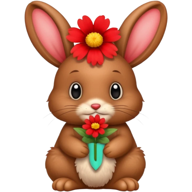 Brown bunny eating flower emoji