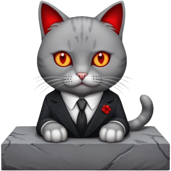 cat corleone mafia, red eyes, grave emoji