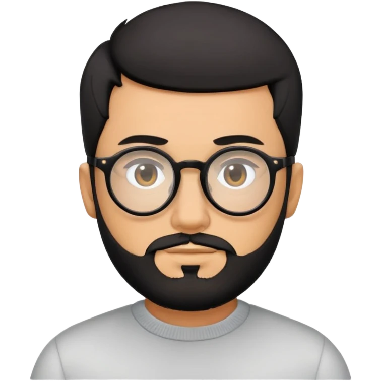 Buzz hair cut man with beard with rounded glasses and very short black hair emoji