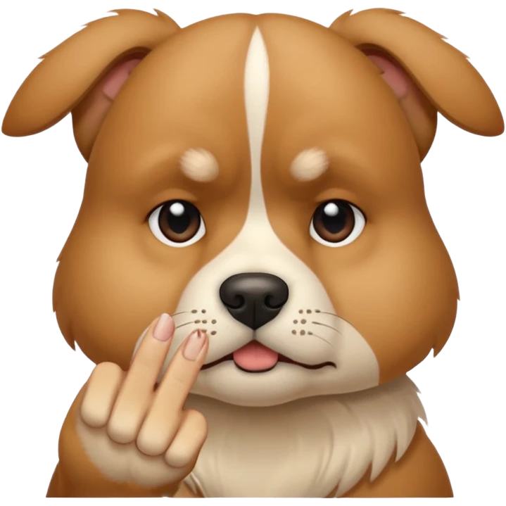 Sad dog frowning and holding up middle finger emoji