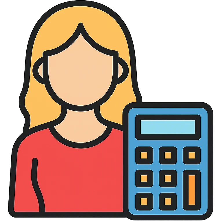 woman in a red dress with a calculator, simple and iconic emoji