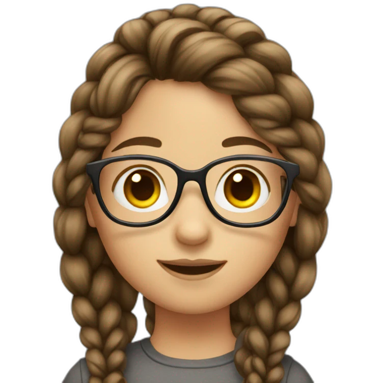 Girl with brown hair in a braid and bangs and glasses emoji