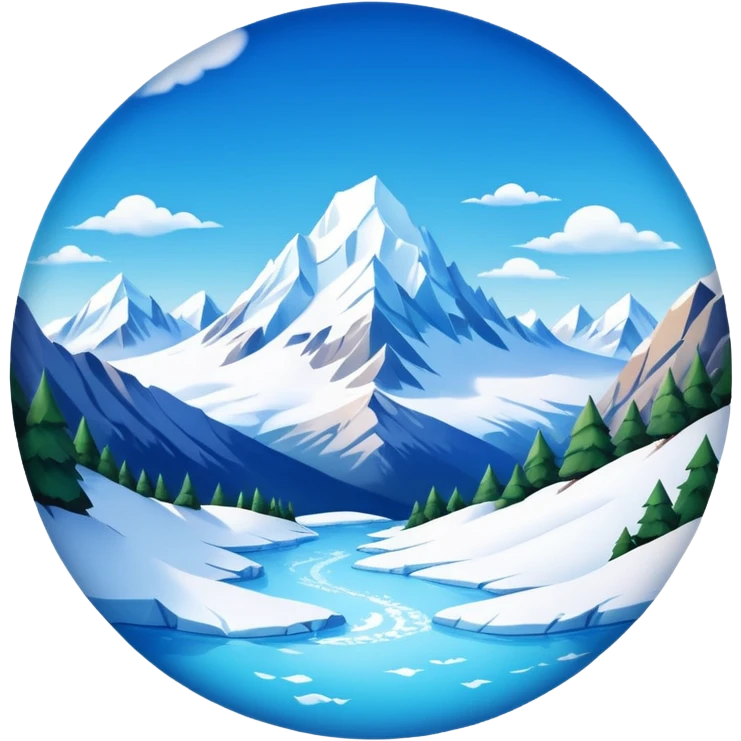 a snowy mountain landscape with icy peaks and a clear sky, fish eye lens effect emoji