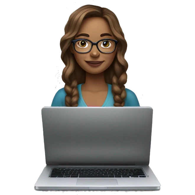 woman light skin long brown hair square glasses on laptop emoji
