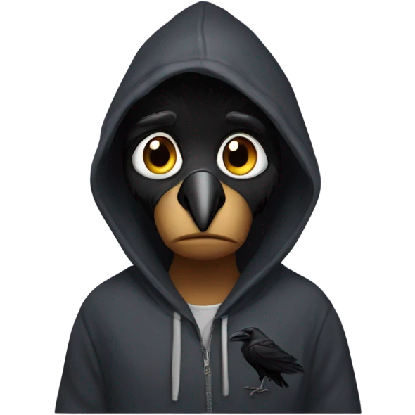 A raven wearing a hoodie  emoji