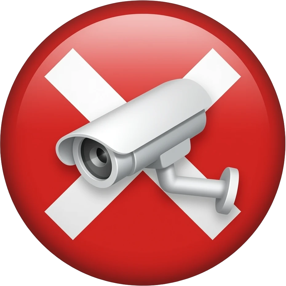 Red filled circle with white X and arrow end points on the X. CCTV in the centre emoji