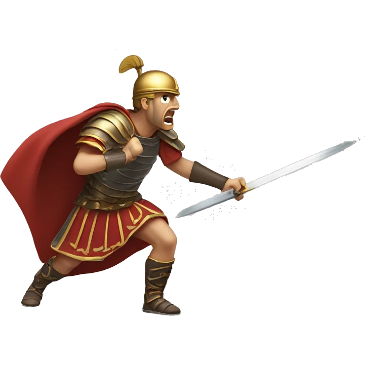 Angry General Throwing Sword on Ground: A Roman general with a furious expression, throwing his sword to the ground, with his cape dramatically flowing behind him, clearly irritated by a battle setback. emoji