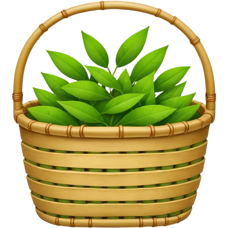 bamboo basket, green tea leaves emoji