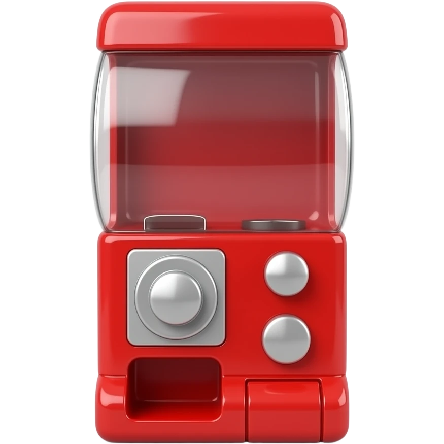 3D iOS emoji-style gashapon red machine, glossy plastic, no inside any thing,  minimal, front view, centered, soft lighting, light gray background emoji