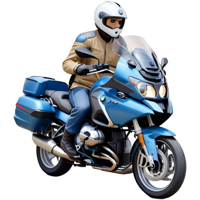 blue BMW RT1200 touring motorcycle with rider on open road emoji