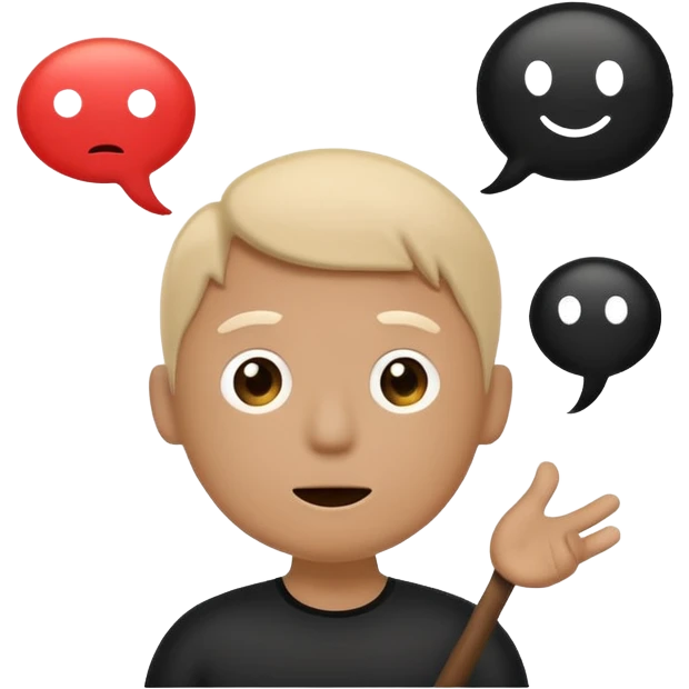A simple white and black stick mand with a chat bubble coming from his mouth (encircled) emoji
