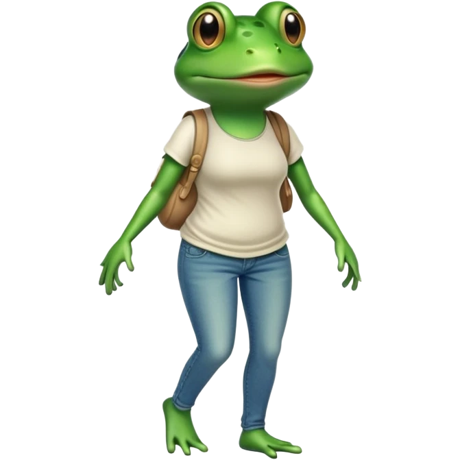 female anthropomorphic frog in jeans and t-shirt walking upright emoji