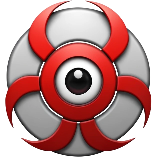 Minimalist emoji-style sticker of a fractured biohazard symbol with a small eye in the center. Stylized, geometric, no text.
 emoji