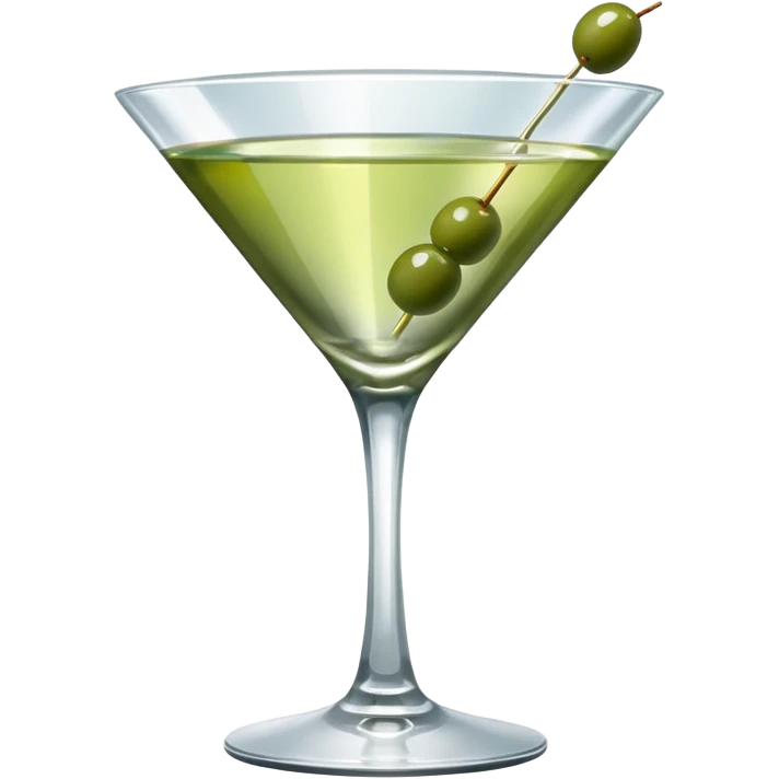 martini with 3 olives. liquid should be a bit more of a clear color. tiny hue of green emoji