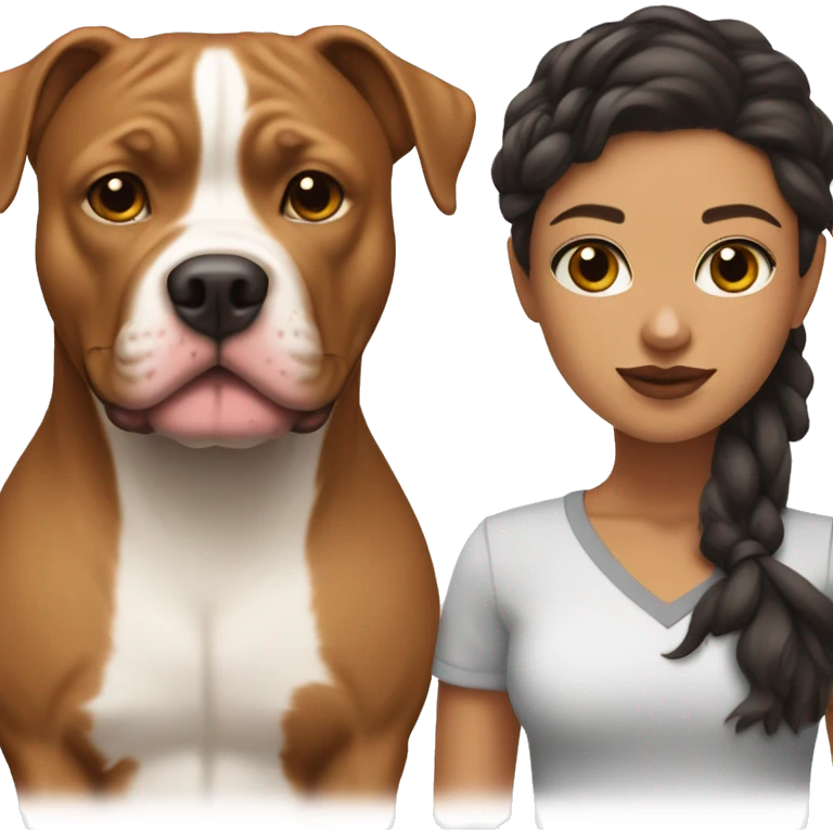 light skin girl with dark brown hair face next to red pitbull emoji