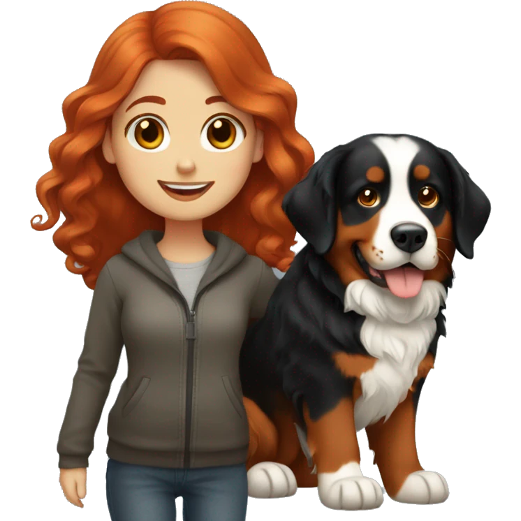 redhead girl with bernese mountain dog emoji