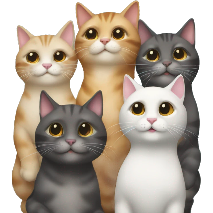 three girl cats and 3 boy cats in a conga line emoji