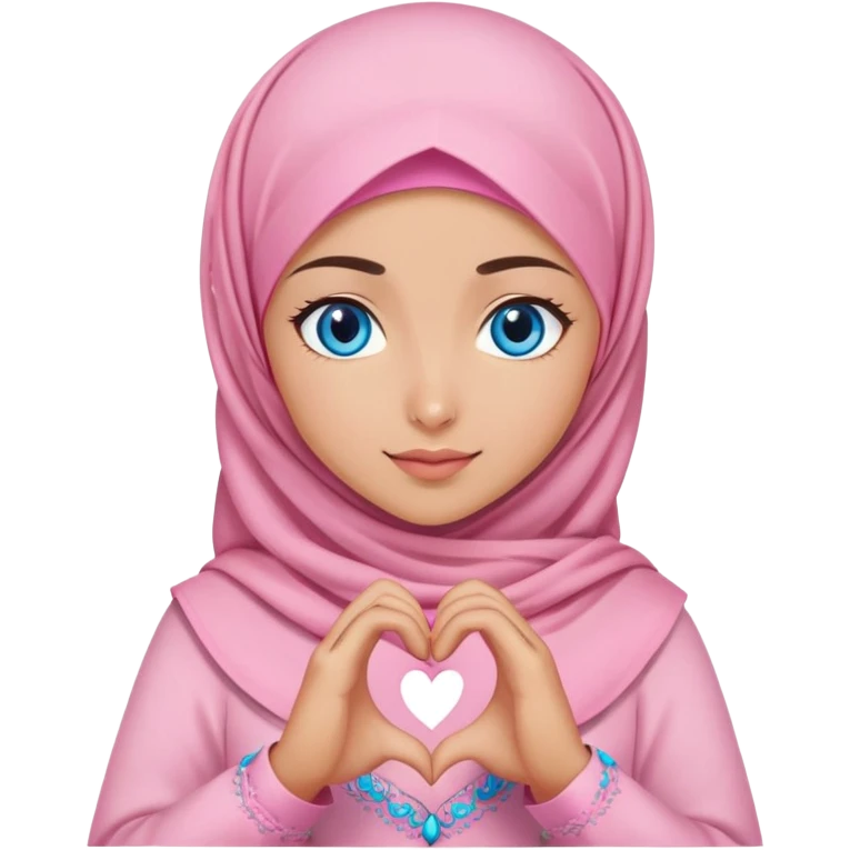Turkish beautiful finish Konya girl blue eyes with pink hijab islamic dress and making heart with hands  emoji