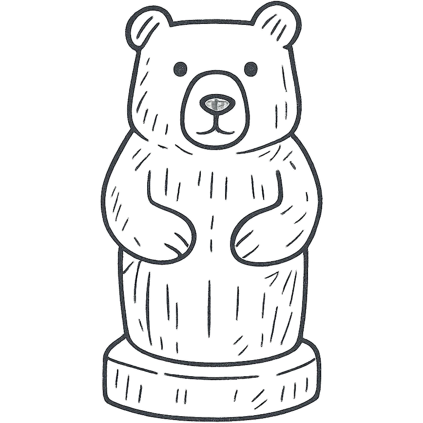 small wooden bear totem hand drawn outline icon emoji
