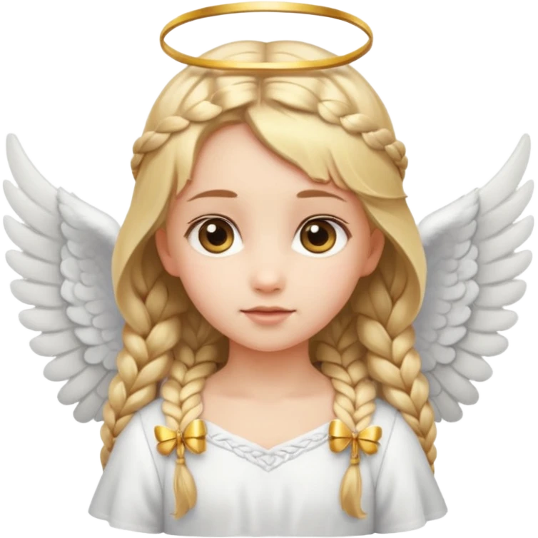 Cute Girl with Angel Wings and one golden bow in braided hair emoji
