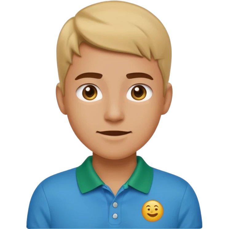 gender neutral person, chest up, blue green polo, friendly expression, emoji style emoji