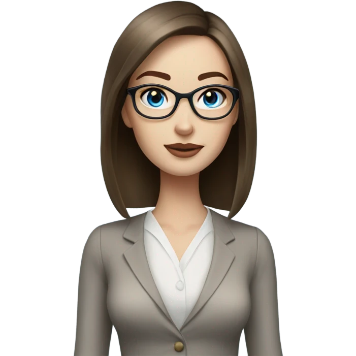 Realistic pale elegant classy model, straight shoulder length brunette, glasses and blue eyes  emoji