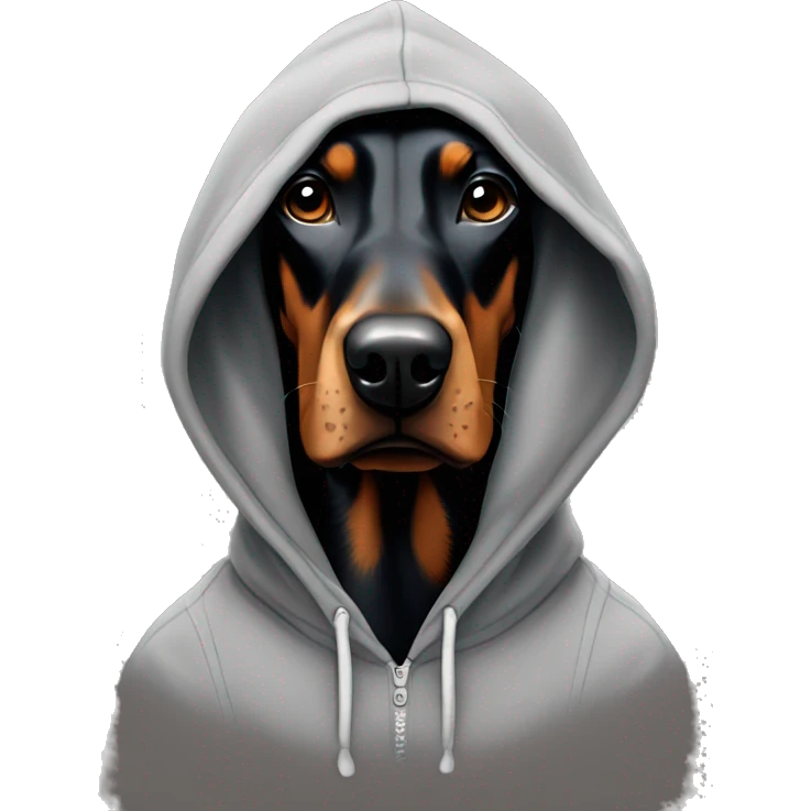 Doberman wearing a hoodie emoji