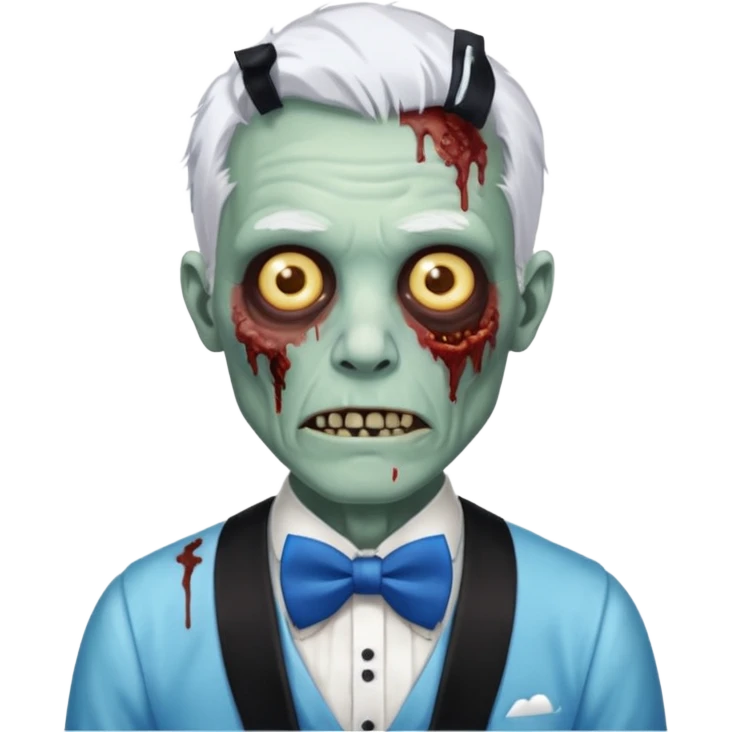 zombie, white hair waiter with blue bow tie emoji