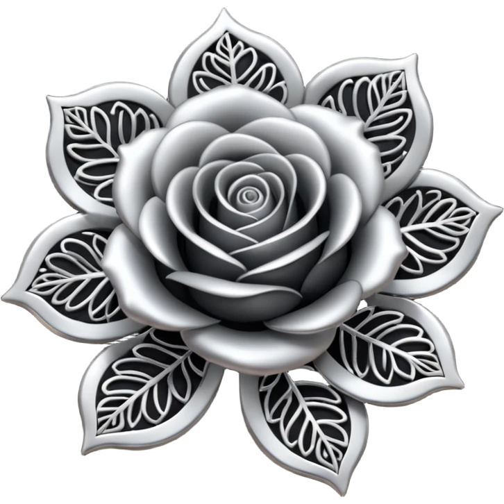 Black and silver filigree rose, 3D, extremely detailed design emoji
