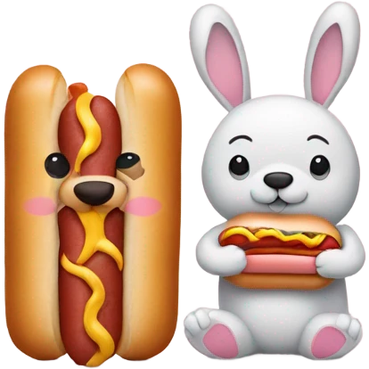 A bunny and a bear with a hot dog   emoji