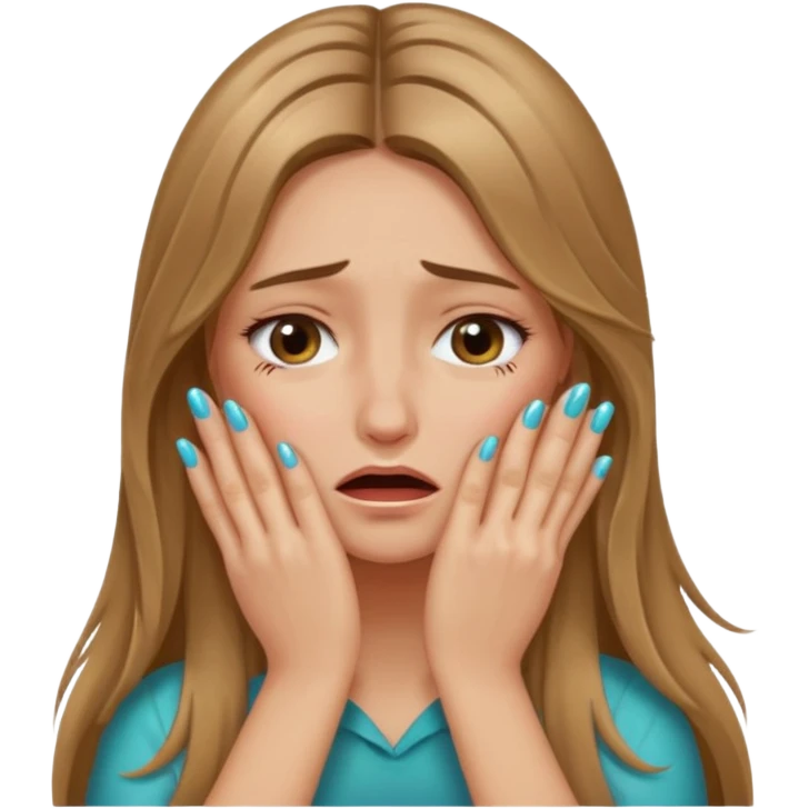 long Bronde hair girl crying with hands covering face and nails long emoji