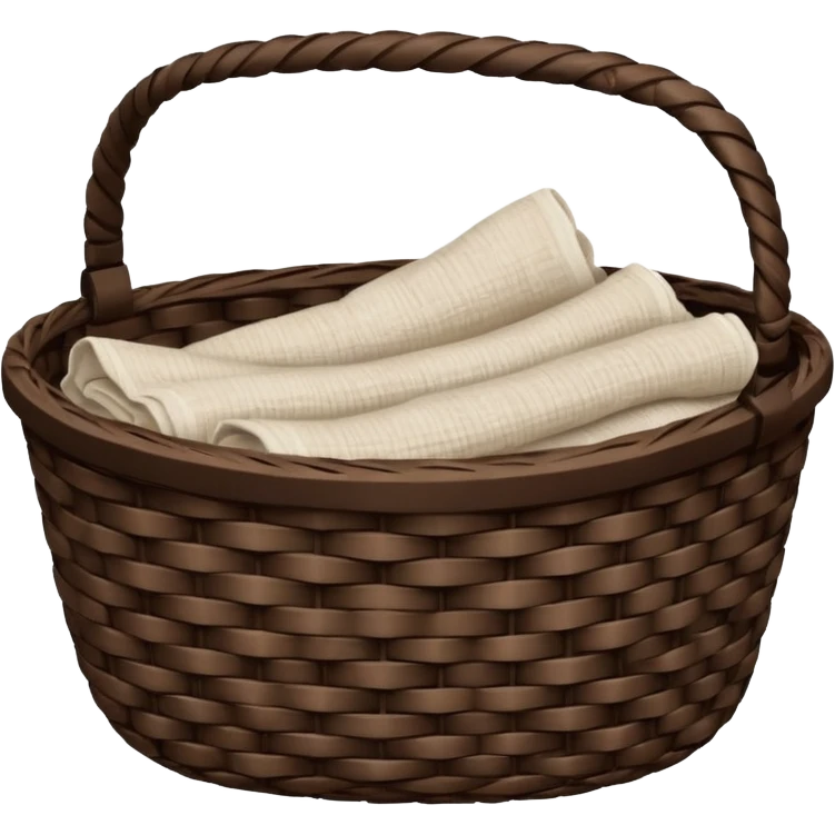 A woven raffia dark Brown basket with fresh washed linen emoji