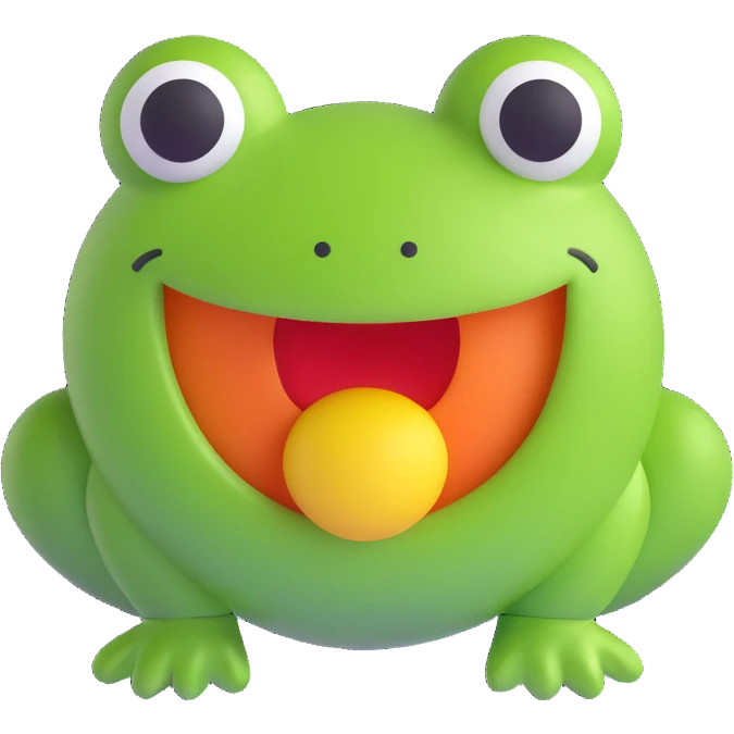 3D smiley emoji, round shape, lucky frog, lucky face emoji