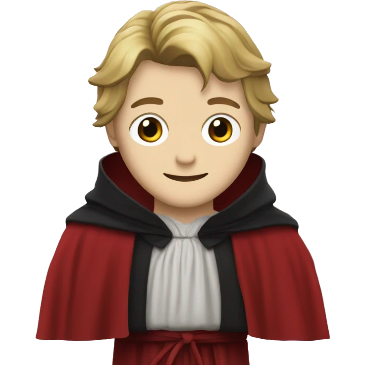 Johan Liebert, with a short face and dark blond hair that sticks out at the front, wears a red-black robe. emoji