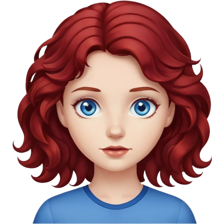 dark red hair, blue eyes, wavy hair girl emoji