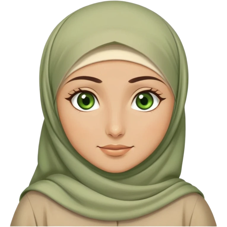 Turkish beautiful finish Konya girl green eyes with beige hijab islamic dress and say good night emoji