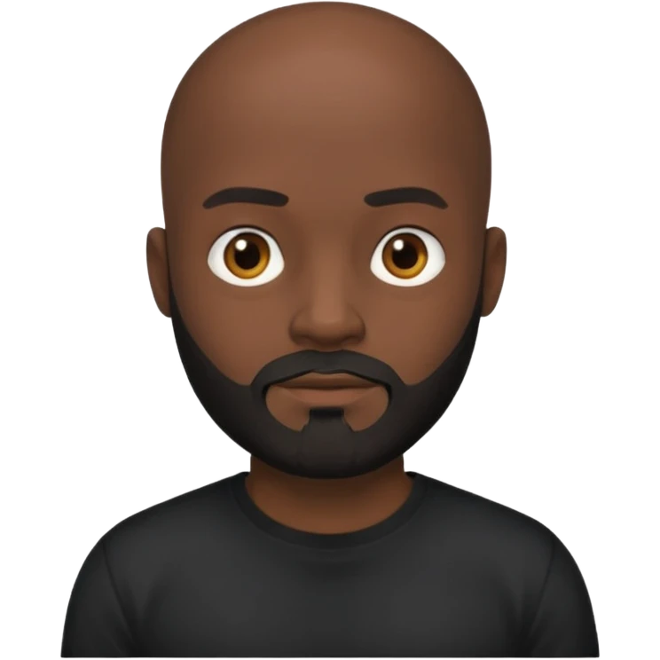 Dark skin bald man with black beard emoji