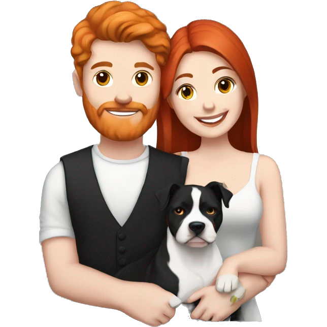 Red haired couple holding black and white English staffordshire emoji