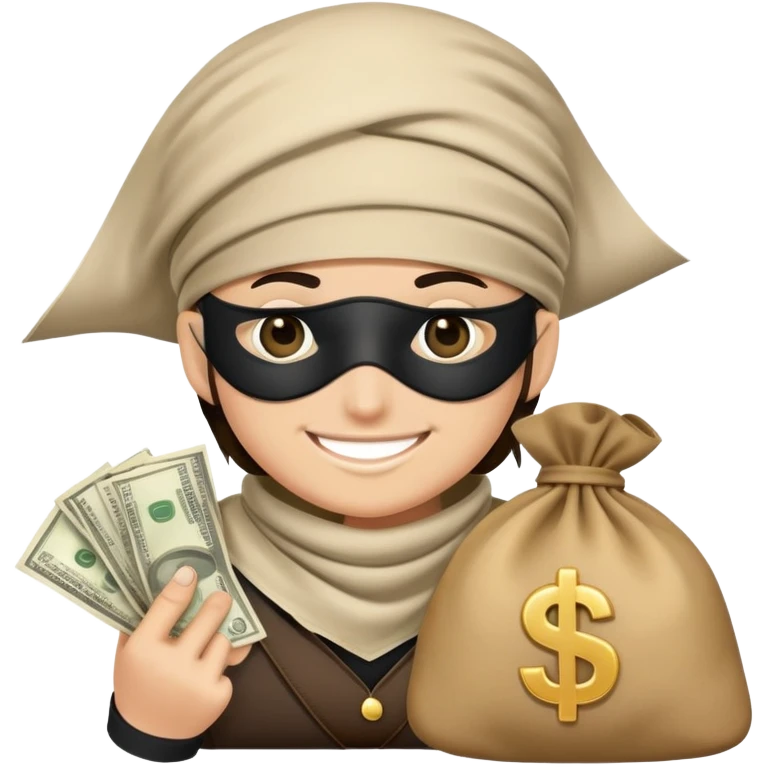cartoon bandit with eye mask and money bag emoji