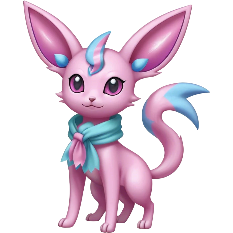 Shiny Cool Sparkly Cute Espeon-Sylveon-Fakemon-hybrid-fusion with a scarf full body emoji