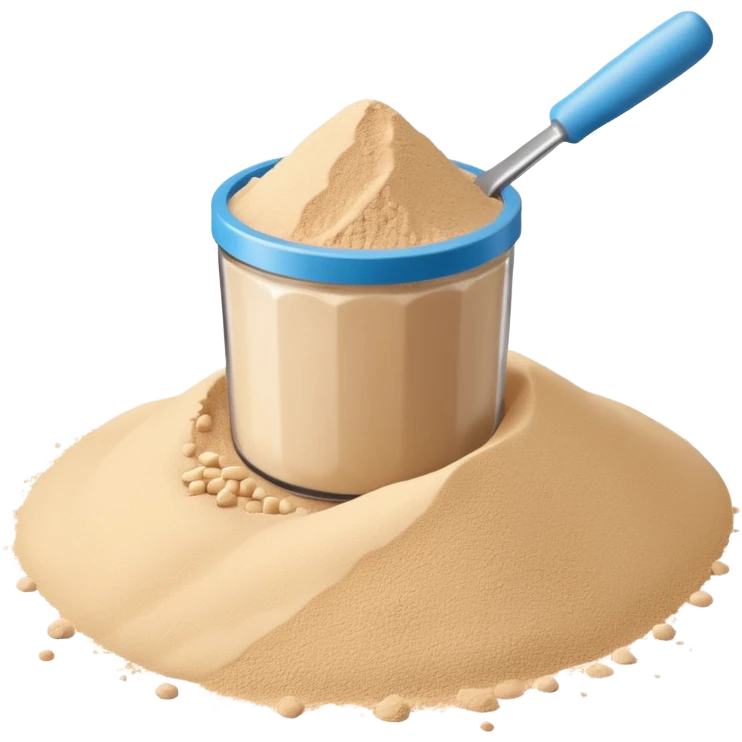 heap of protein powder finely milled beige or light tan smooth fluffy uneven optional scoop no shaker jar or branding soft lighting emoji scale emoji