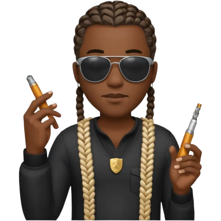 Smoking black guy with a glock in his on his other hand with some sunglasses with a cigarette in his mouth and for his hair he will have some cornrows emoji