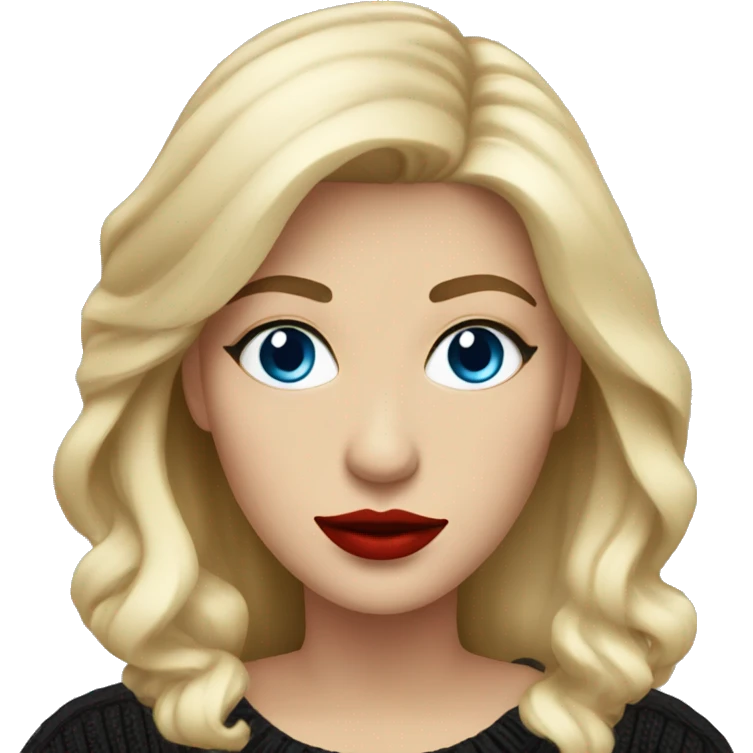 blondie woman with red lips and in black sweater and blue eyes emoji