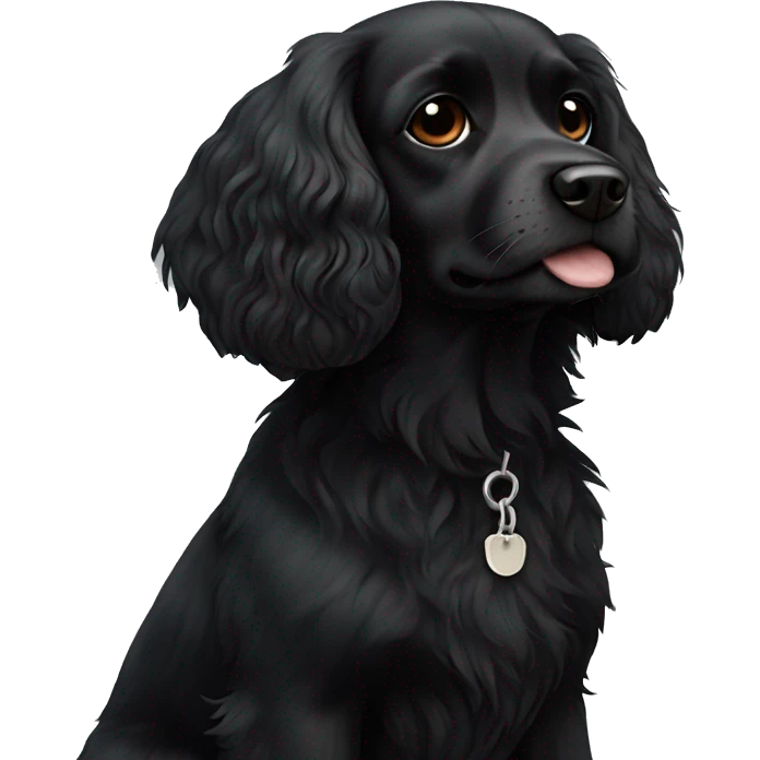 completely black small spaniel with black fur on his whole face and white fur on chest emoji