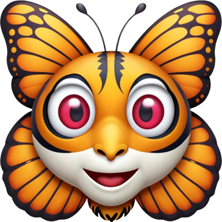 Cinematic Realistic Comical monarch Butterfly Portrait Emoji, Head tilted dramatically with an exaggeratedly amused expression, featuring striking, vividly detailed ruby wings with bold, playful patterns and wide, expressive eyes brimming with humorous disbelief, rendered with lifelike texture and vibrant natural hues, high shine, dramatic yet playful, styled with an air of cheeky garden mischief, soft glowing outline, capturing the essence of a spirited and over‐the‐top red butterfly that looks ready to flutter its way into viral fame! emoji
