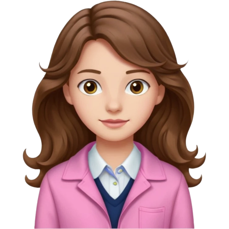 teenager, long brown hair wavy, hazel eyes, pink preppy, beautiful, hot emoji