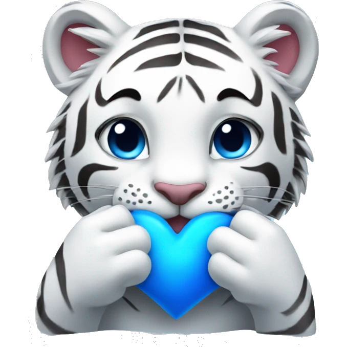 A WHITE TIGER HOLDING A BLUE HEART in both hands emoji